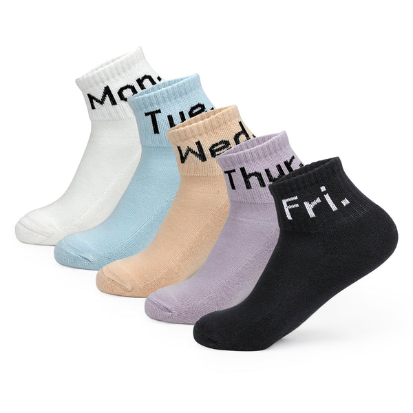 Women Weekly Ankle Socks- Colored (5 Pair Combo)