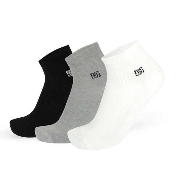 Men Ankle Socks- Black/Grey/White (3 Pair Combo)