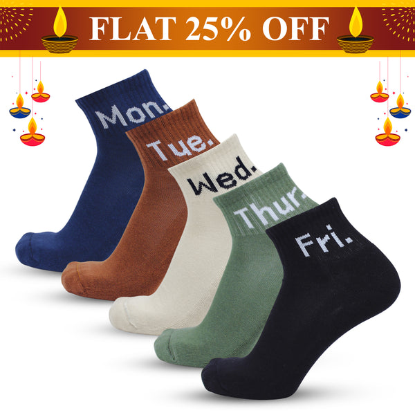 Weekly Ankle Socks- Colored (5 Pair Combo)