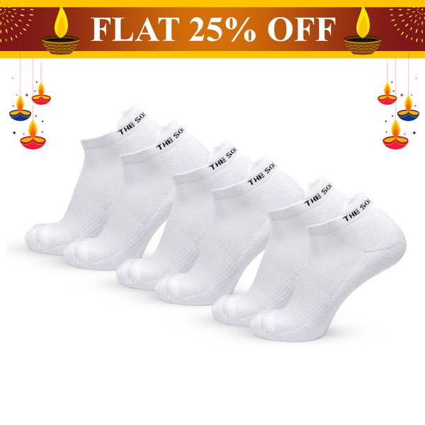 Bamboo Low Ankle Socks- White (3 Pair Combo)