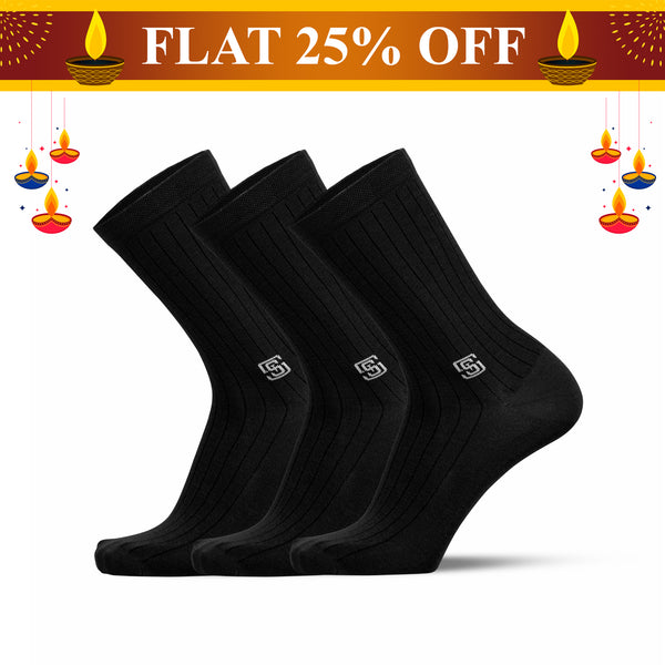 Solid Delight Men Crew Socks- Black (3 Pair)