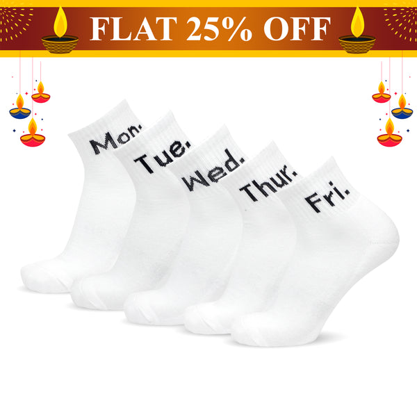 Weekly Ankle Socks- White (5 Pair Combo)