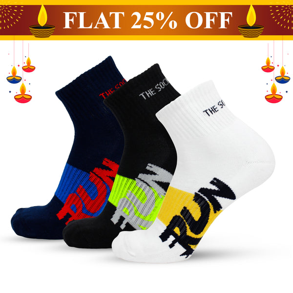 Run Series Men's Half Cushioned Ankle Sock- (3 Pair Combo)