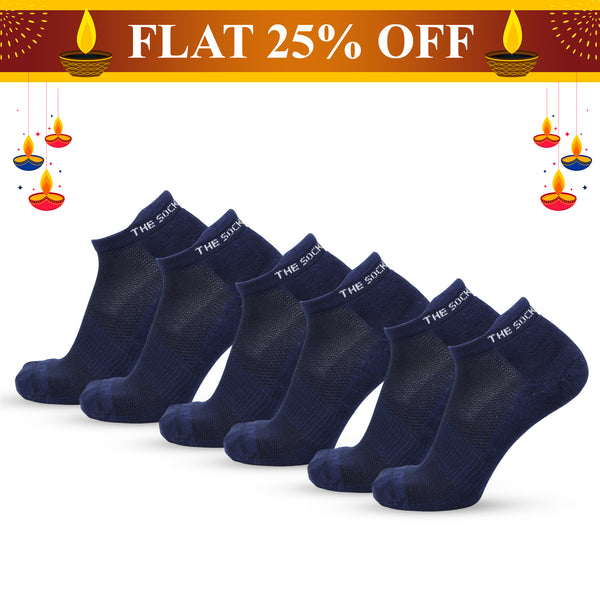 Bamboo Low Ankle Socks- Blue (3 Pair Combo)