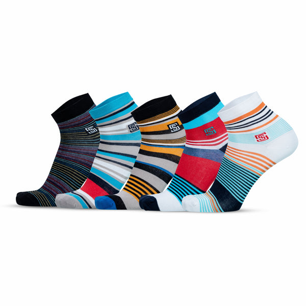 Stripes Men Ankle Socks- (5 Pair)