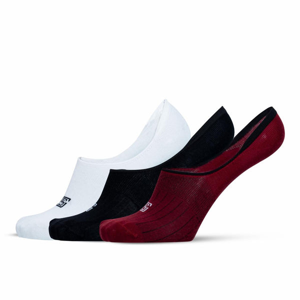 Solid Delight No Show Men Socks- White/Black/Red (3 Pair)