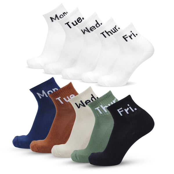 Weekly MON-FRI Men Ankle Socks- Colored (5 Pair Combo)