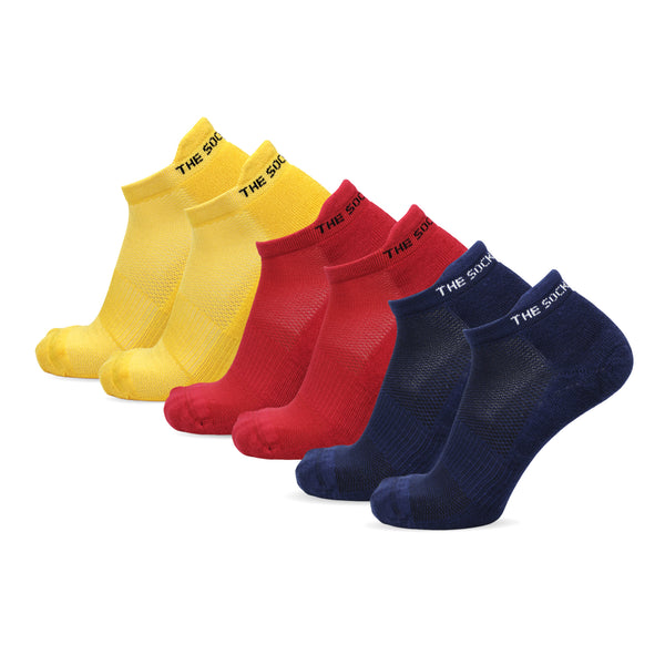 Bamboo Low Ankle Socks- Yellow, Red, Blue (3 Pair Combo)